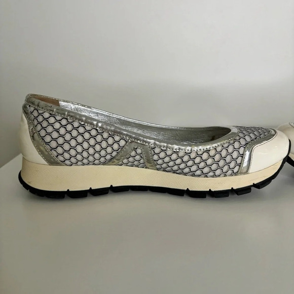 Prada Sport Ballet Shoes Trainers Metallic Mesh Patent Leather Size 36.5 Vintage - Picture 5 of 14